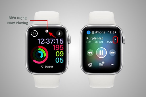 chọn biểu tượng Đang phát nhạc trên màn hình Apple Watch