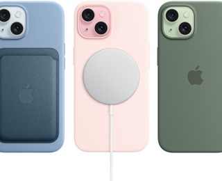 iPhone 15 xuất hiện cùng Ốp Lưng Silicon MagSafe cho iPhone 15, Ví Vải Tinh Dệt MagSafe, Bộ Sạc MagSafe, Pin Dự Phòng MagSafe.
