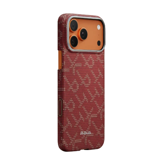 Ảnh của Ốp lưng iPhone 17 Pro - PITAKA Ultra-Slim (with PitaTap) - Monogram-Gold/Red - KI1702PTK