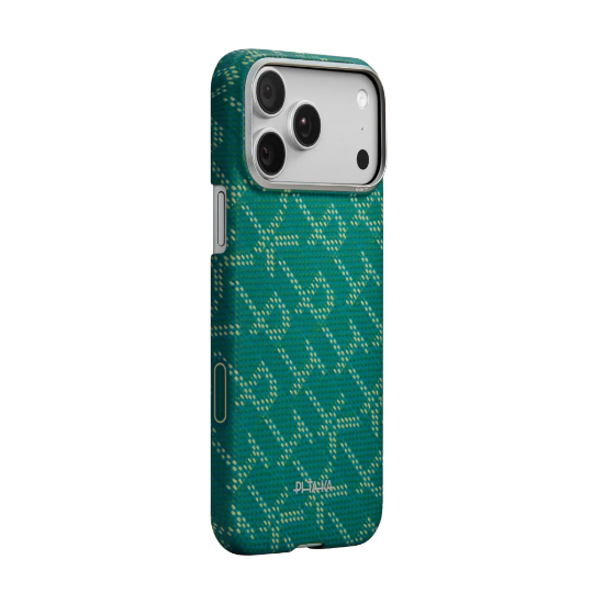 Ảnh của Ốp lưng iPhone 17 Pro Max - PITAKA Ultra-Slim (with PitaTap) - Monogram-Gold/Green - KI1701PTKP