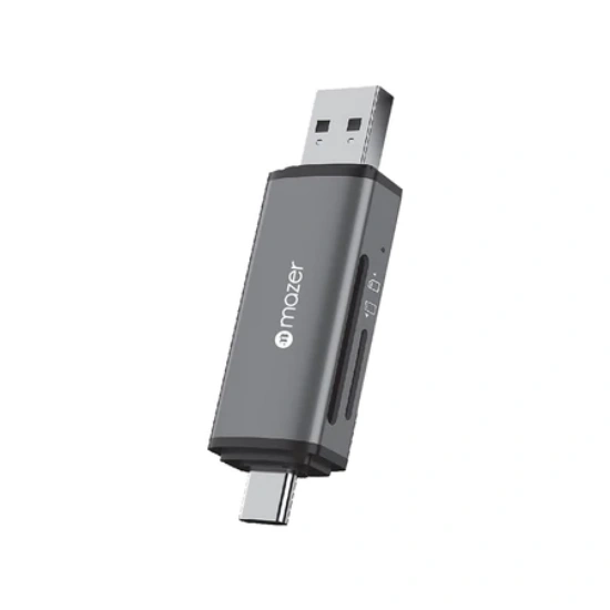 Ảnh của Đầu đọc thẻ nhớ Mazer/M-OTG2CARD-Duo/USB3.0 High Speed Dual (USB-C+USB-A) Card Reader to SD/TF(Micro SD) - Xám