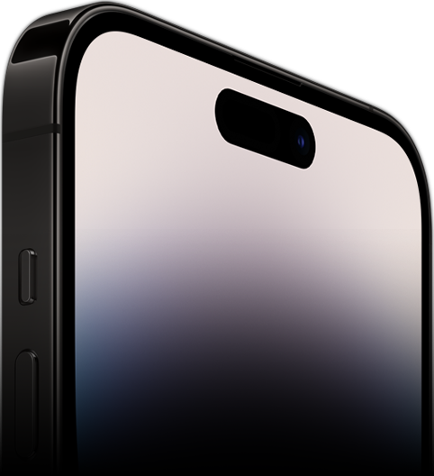 Mặt bên của iPhone 14 Pro hiển thị mặt trước có Ceramic Shield.