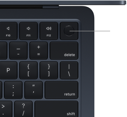 Hình ảnh nhìn từ trên xuống của bàn phím MacBook Air với Touch ID