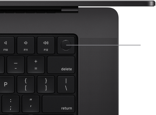 Hình ảnh nhìn từ trên xuống của bàn phím MacBook Pro với Touch ID.