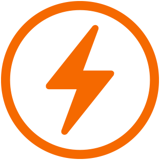 Biểu tượng tia sét màu cam bên trong vòng tròn màu cam, biểu thị khả năng về thời lượng pin