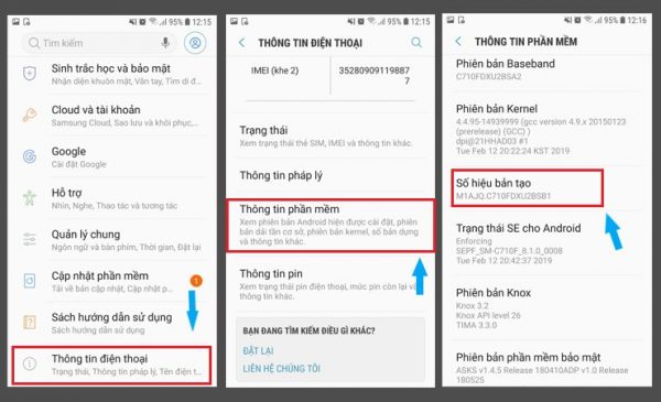 Cài đặt -> Thông tin điện thoại -> Thông tin phần mềm -> Số hiệu bản tạo (7 lần)