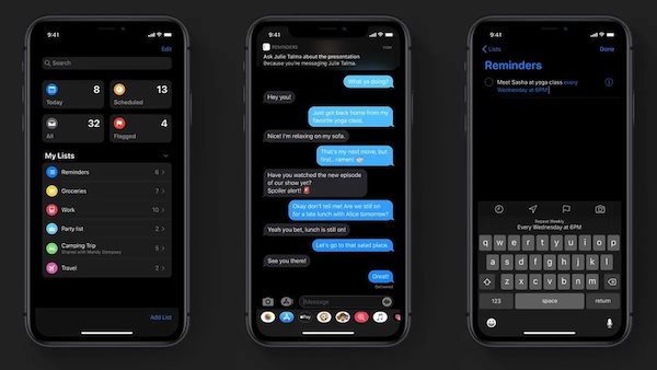 Giao diện của iPhone khi đang ở chế độ Dark Mode