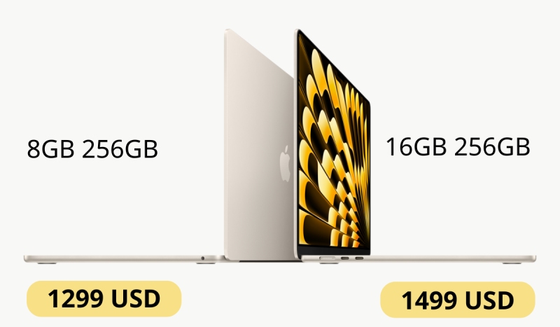 Mức giá chênh lệch 200 USD giữa 2 phiên bản 8GB và 16GB 
