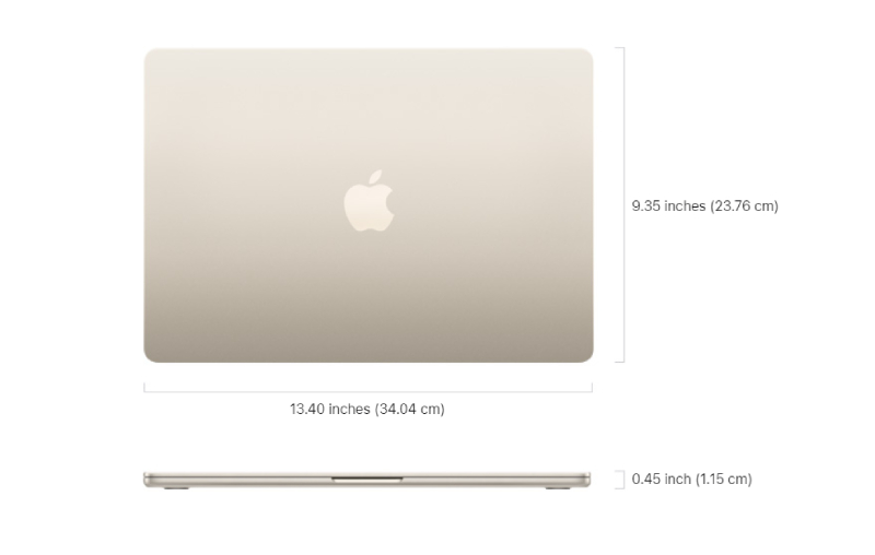 Thiết kế siêu mỏng của MacBook Air M2 15 inch 16GB 256GB