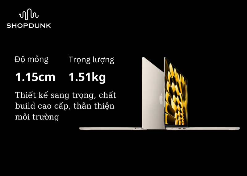 Thiết kế siêu mỏng nhẹ của macbook air 15 inch