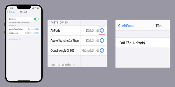 thao tác đổi tên AirPods 3