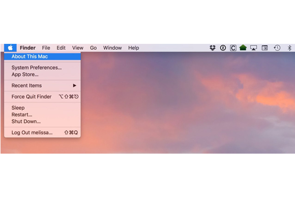 Click vào biểu tượng quả táo -> About this Mac