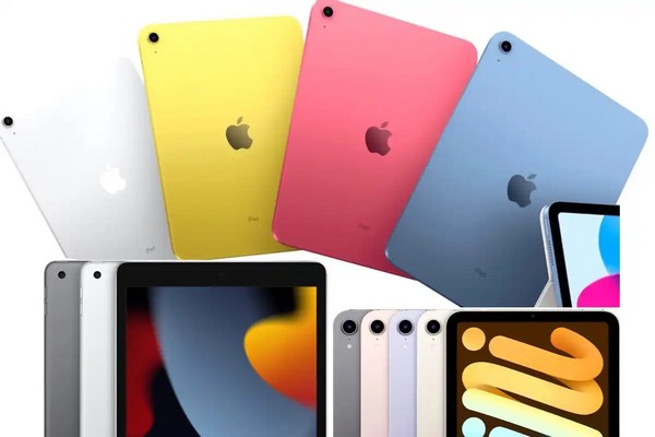 Bảng màu iPad Gen 10 xanh lam, hồng, vàng và bạc trẻ trung