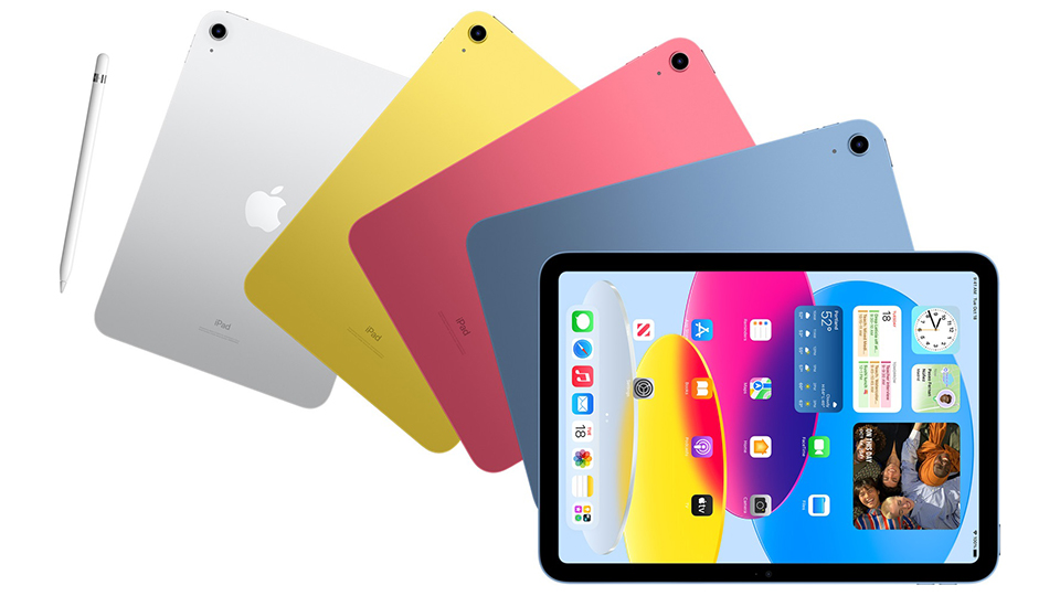 Apple iPad gen 10th có 4 màu sắc Vàng, Xanh da trời, Hồng và Bạc.