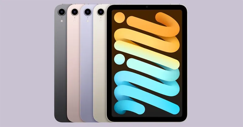 iPad mini 6 có 4 màu sắc tươi tắn là xám, hồng, tím và vàng.