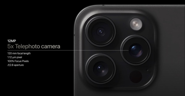 Cận cảnh camera Tele của iPhone 15 Pro Max được nâng cấp chế độ thu phóng lên 5x