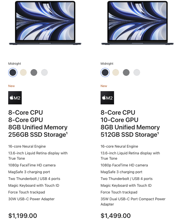 Giá bán MacBook Air M2 512GB sẽ đắt hơn bản 256GB