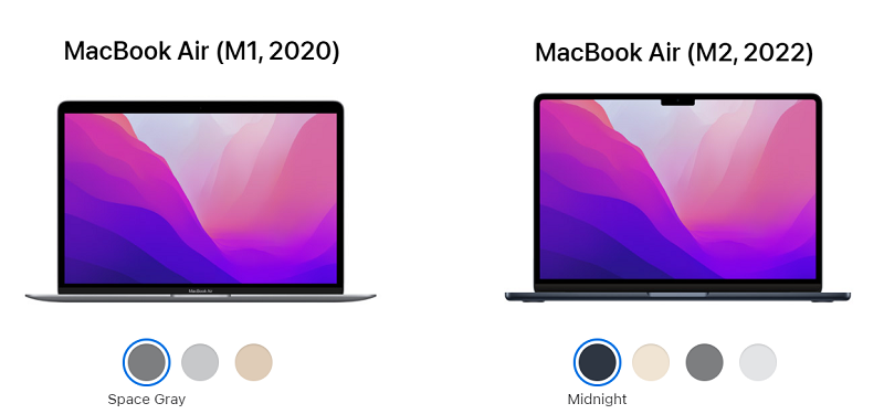 Sự khác biệt về thiết kế giữa MacBook Air M2 và M1