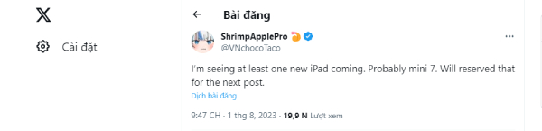 Thêm một thông tin khác đề cập đến sự trở lại của iPad mini 7 vào thời gian gần
